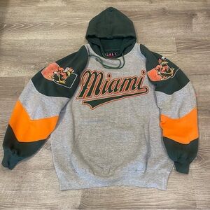 VINTAGE 90’s Galt Sand Miami Hurricanes Hoodie Script Logo Tail Sweep Size Large